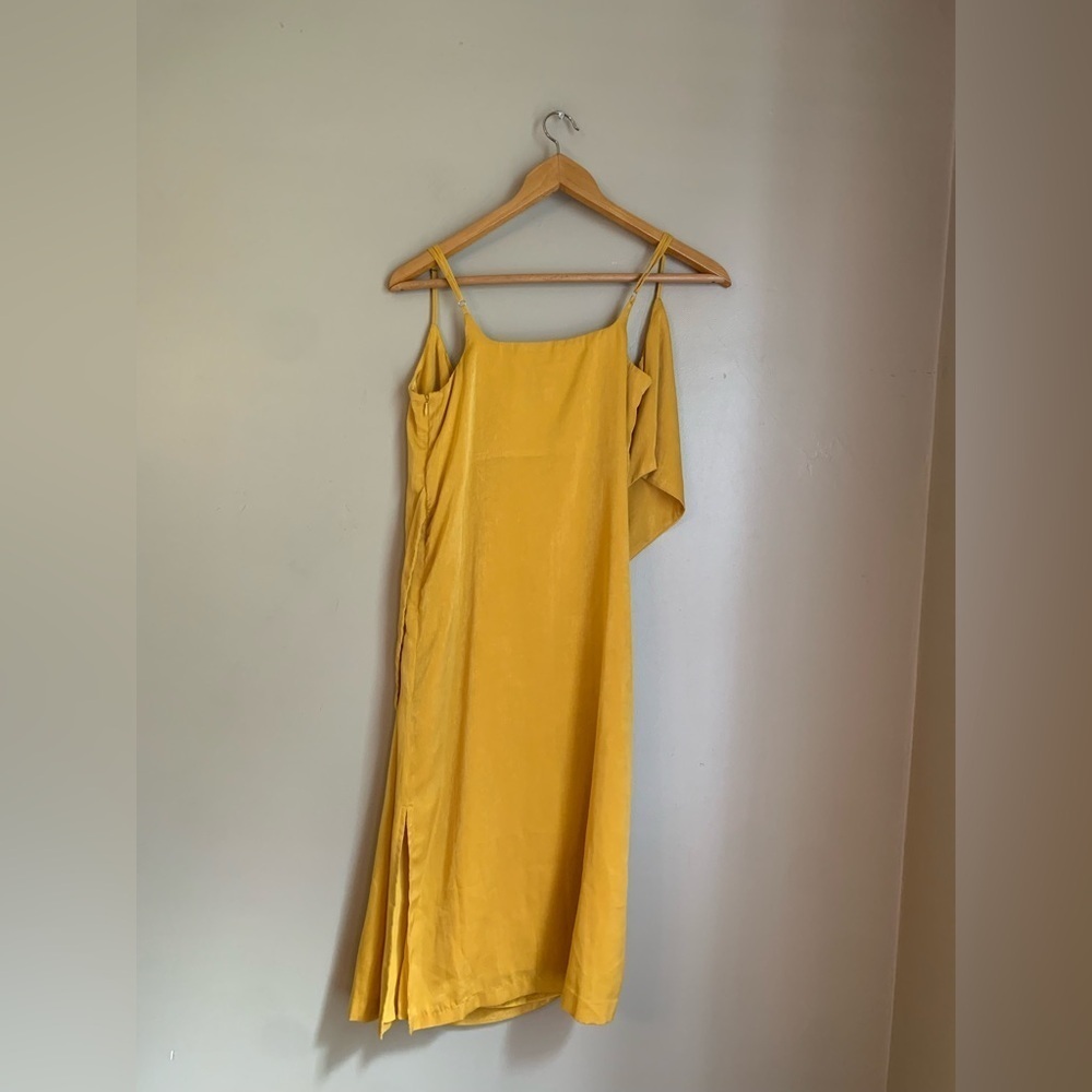 J.O.A. Mustard yellow Slip Midi Dress Spaghetti Strap faux wrap size small - Picture 6 of 10